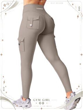 High Rise Cargo Leggings with Pockets, Hidden Scrunch, Squat Proof,